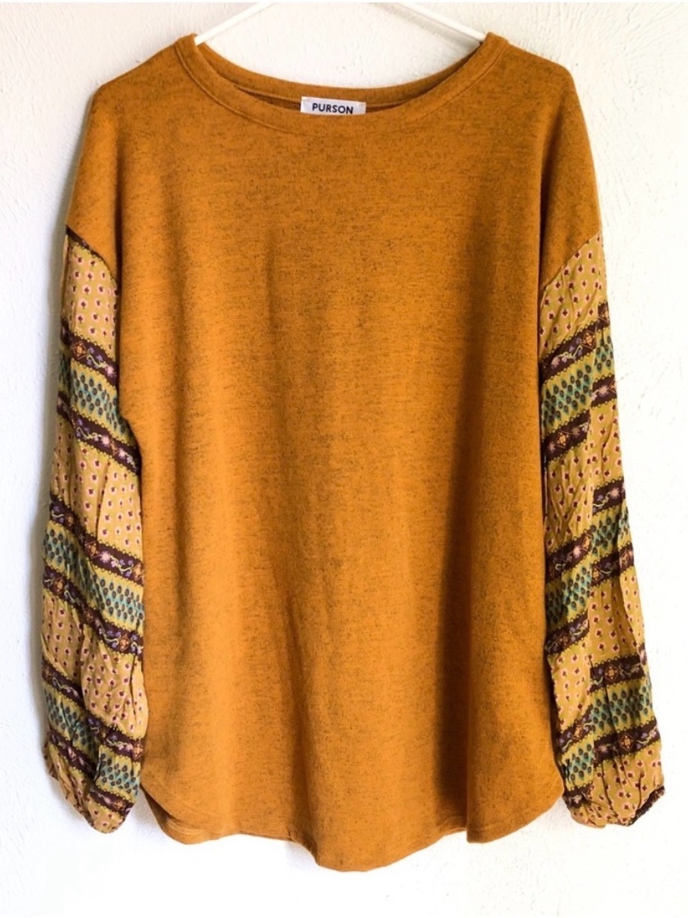Purson Los Angeles Boho Oversized Top with Patterned Balloon Sleeves Small